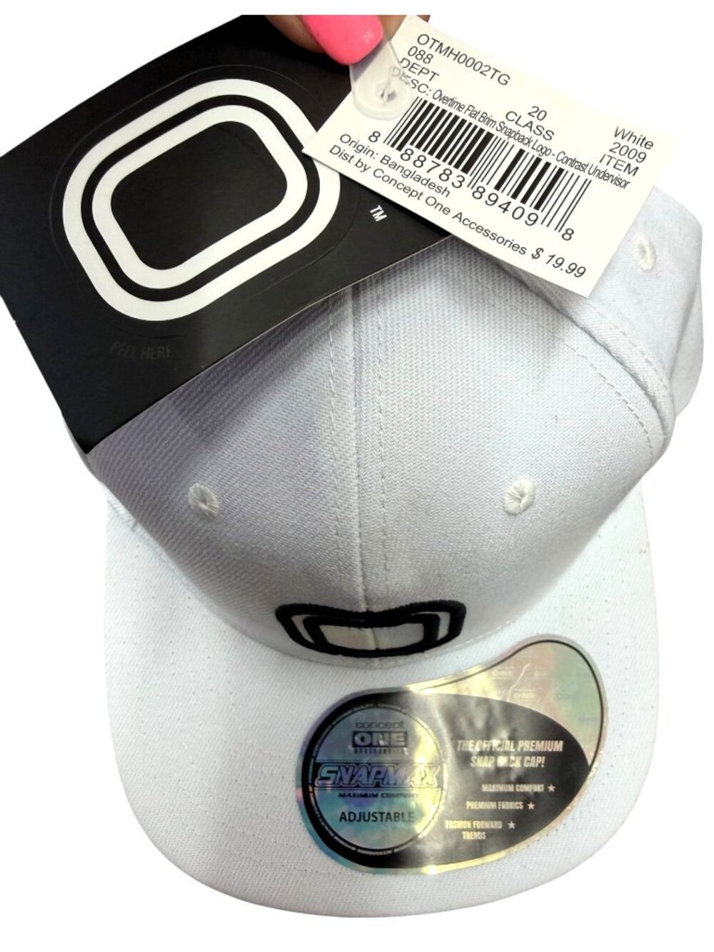 Overtime Flat Brim Snapback Hat In White Adjustable NWT